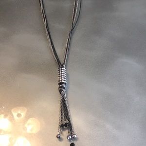Tassel necklace black/silver/rhinestone